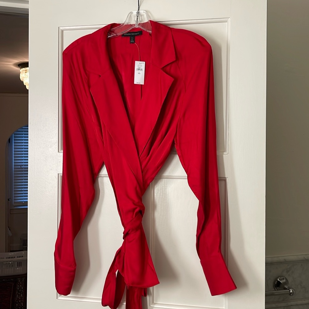 Banana Republic Tall Satin Wrap Top Blouse